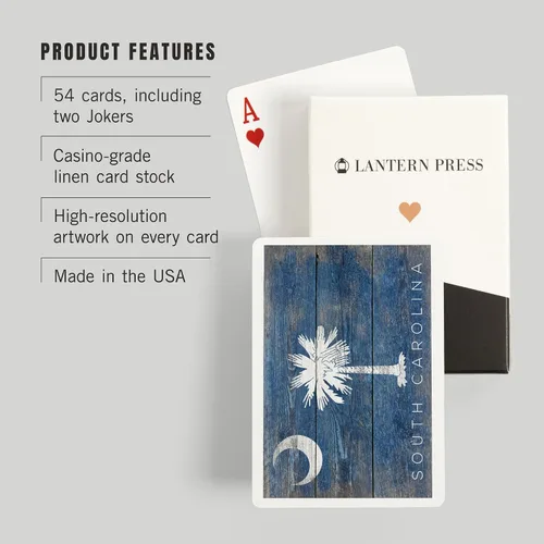 Vista 3 de Lantern Press Carolina del Sur, bandera rústica del estado (52 cartas de juego, baraja de cartas de tamaño póquer con comodines)