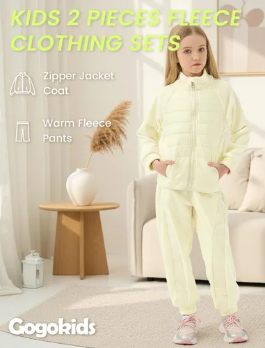 Vista 2 de Gogokids Conjunto deportivo de 2 piezas para niños y niñas, chaqueta acolchada de forro polar y pantalones deportivos para invierno