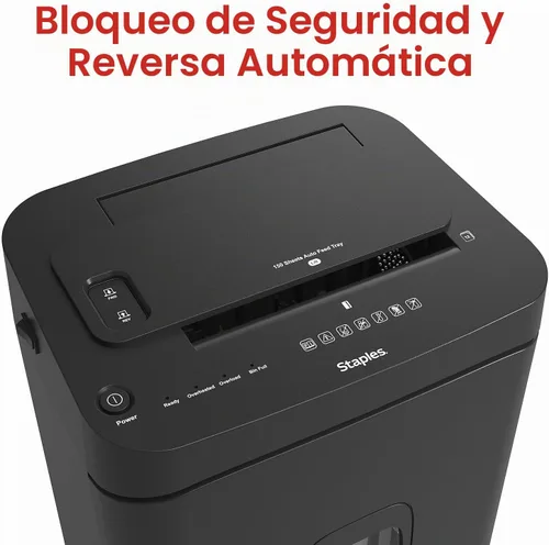 Vista 6 de Staples Trituradora de papel microcortada de 150 hojas, autoalimentada Contenedor extraíble de 7.4 galones para triturar documentos a granel