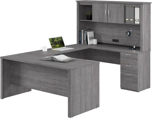 Vista 9 de Bestar Logan 66W Escritorio ejecutivo en forma de U o L con pedestal y Antigua