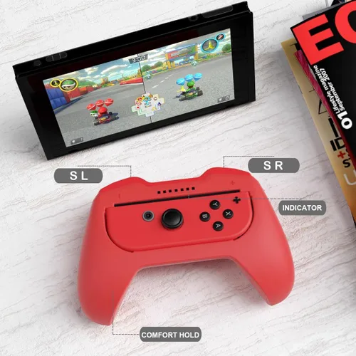 Vista 5 de Paquete de 3 agarres cómodos compatibles con Joy Con, kit de empuñaduras compatibles con interruptorcontrolador OLED con 4 tapas para el pulgar