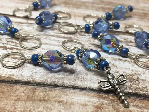 Vista 4 de Dragonfly Beaded Stitch Marker Charm Set for Knitting Women, Progress Keeper for Fiber Artists