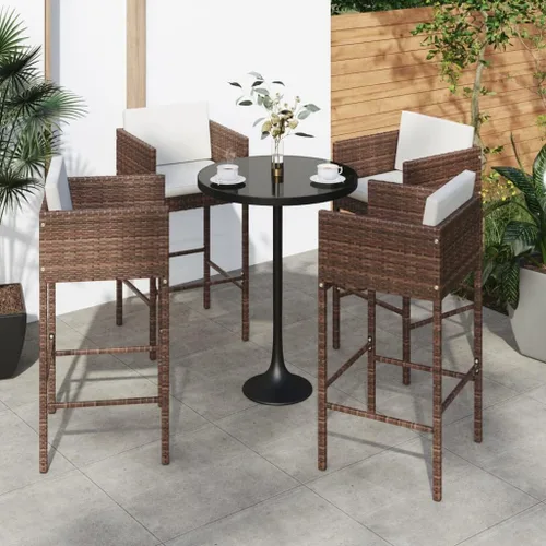 Vista 8 de Taburetes de bar 4 piezas con cojines negro de ratán de poliéster para comedor, sillas de césped para comedor, sillas de mesa de comedor