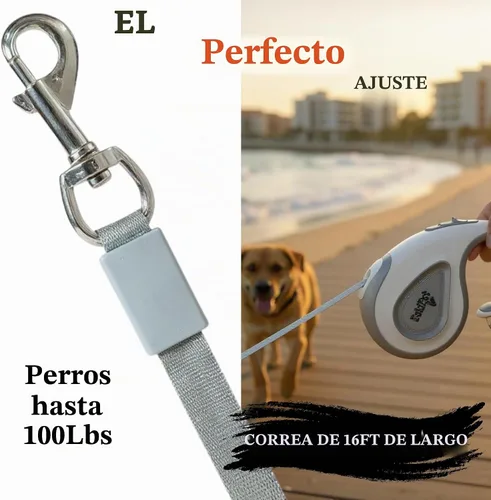 Vista 6 de Correa retráctil para perro con soporte para bolsa de excrementos, correa retráctil de nailon de 16 pies, correa retráctil para perros medianos a