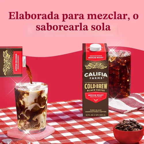 Vista 5 de Califia Farms - Pure Black - Café frío de tostado medio, 32 onzas (paquete de 6), 100% arábica, estable en almacenamiento, a base de plantas