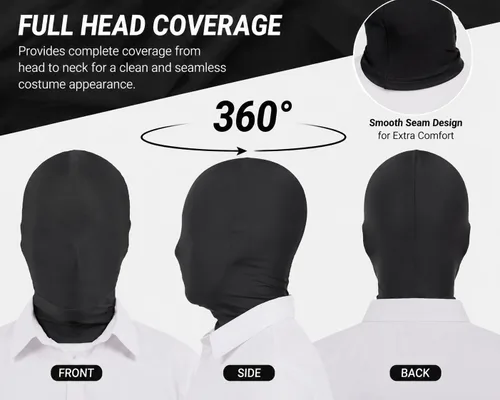 Vista 2 de Máscara de capucha Zentai de elastano de cobertura completa para hombre y mujer para disfraz de Halloween