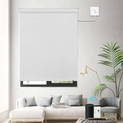 Vista 7 de ZSHINE Persianas motorizadas opacas para ventana, ancho personalizado, control remoto, persianas enrollables con cable duro