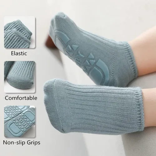 Vista 6 de Calcetines antideslizantes para bebé, 8 pares de calcetines antideslizantes para recién nacidos, con empuñaduras, calcetines de tobillo unisex