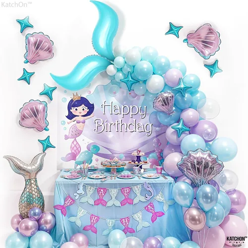Vista 3 de KatchOn Globo azul con cola de sirena de 25 pulgadas, paquete de 6, globos para guirnalda de sirena, globo de aluminio para decoraciones