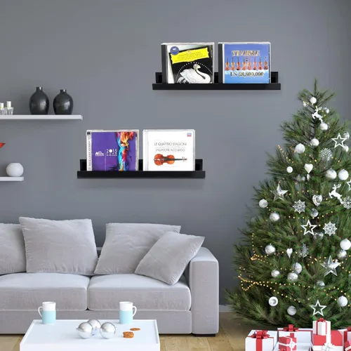 Vista 2 de evron Estantes flotantes acrílicos – Paquete de 2 estantes de pared negros para baño, dormitorio o cocina – Fácil instalación con adhesivo