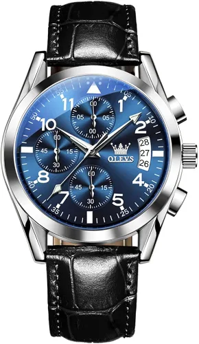 Vista 8 de OLEVS Reloj cronógrafo de cuarzo para hombre, correa de cuero dorada con fecha de día, reloj de pulsera de acero inoxidable impermeable, relojes