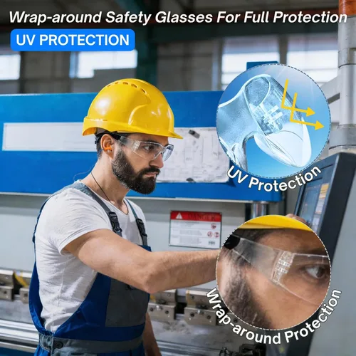Vista 5 de Paquete de 12 lentes de seguridad transparentes para hombres y mujeres – Certificado ANSI Z87.1, 12 tapones de silicona para los oídos (NRR 25 dB)
