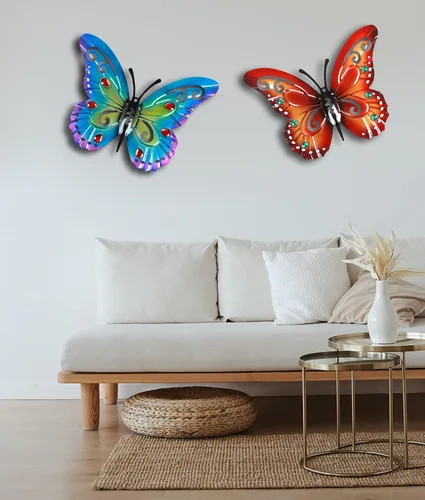Vista 5 de 2 piezas de mariposas de metal para valla de patio, decoración de jardín, mariposa grande de 14 pulgadas para patio al aire libre, patio, balcón