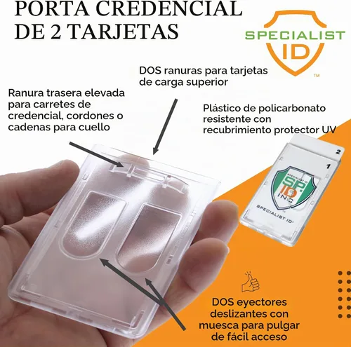 Vista 2 de Specialist ID - Soporte para tarjetas de doble cara resistente, capacidad para 2 tarjetas, vertical de policarbonato, insignias de plástico duro