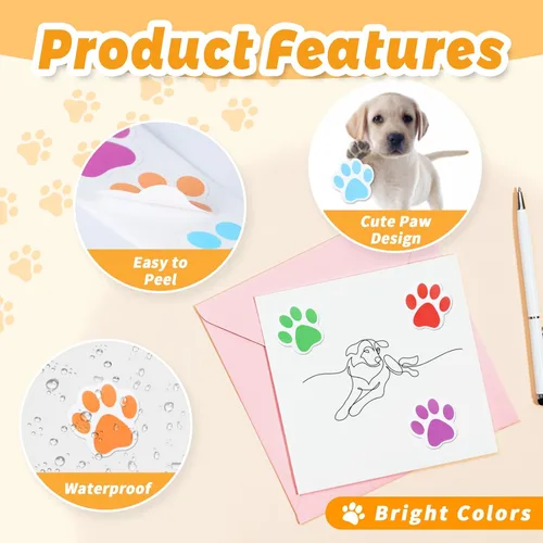 Vista 3 de 500 calcomanías coloridas con estampado de patas, calcomanías autoadhesivas de pata de perro de 1 pulgada 6 Colors for Kids Crafts, Student