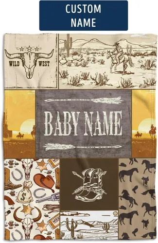 Vista 4 de Mantas de bebé occidentales - Mantas personalizadas y de forro polar personalizadas para niños y niñas, 3 tamaños para hijo y hija recién nacidos