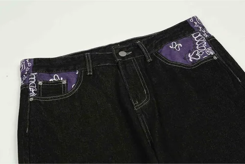 Vista 4 de American Vintage - Pantalones de mezclilla para hombre, estilo gótico, con estampado de letras en contraste, holgados, de pierna ancha, casuales
