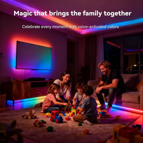 Vista 5 de Tira de luces LED activadas por voz AI, iluminación nocturna de dormitorio de niños para interiores, RGB IC, múltiples luces inteligentes regulables