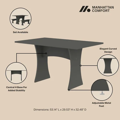 Vista 7 de Manhattan Comfort Coney - Mesa de comedor rectangular para 6 personas con patas de metal ajustables, superficie resistente y elegante silueta