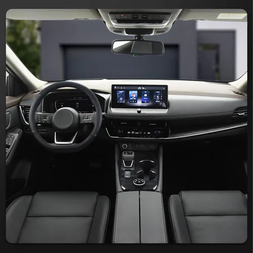 Vista 6 de SEG Direct Funda para volante de coche con fondo plano, forma D, 14 1/2-15 pulgadas (37-39 cm), cuero de microfibra negro