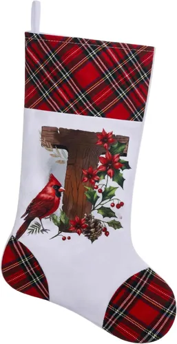 Vista 19 de Medias de Navidad personalizadas de 20 pulgadas, diseño cardenal, medias con monograma inicial para decoración colgante de chimenea, familia, letra A