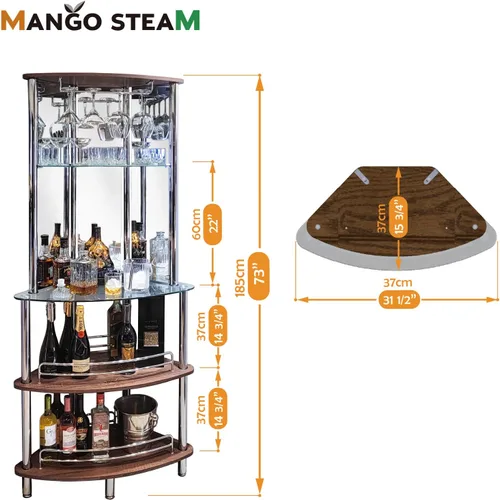 Vista 8 de Mango Steam Mesa Catalina de barra de licor contemporánea y moderna para entretenimiento en el hogar (barra de torre, transparente y marrón)