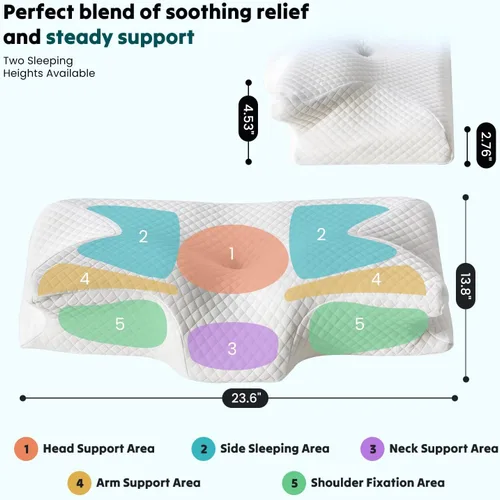 Vista 8 de NEWBULIG Almohada cervical para el cuello, almohada ergonómica de espuma viscoelástica para aliviar el dolor de cuello, almohada ortopédica de Blanco