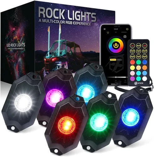 Vista 8 de Xprite - Kit de luces LED RGBW con Bluetooth y control remoto inalámbrico, luces de neón multicolor para vehículos, luces para ruedas y bajos