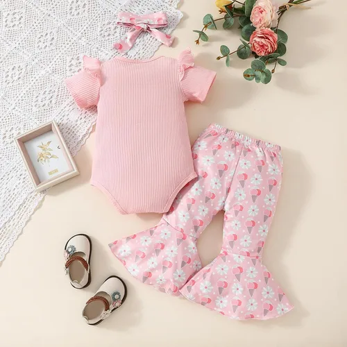 Vista 73 de Sejardin Ropa de verano para bebé y niña, recién nacida, manga corta, con letras, mameluco elástico con diadema