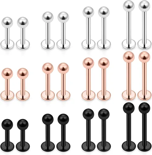 Vista 7 de Labret Barbell 24 piezas Monroe - Piercing para labio, hélice, tragus, cartílago, piercing de acero quirúrgico para mujeres y hombres, 20-12G