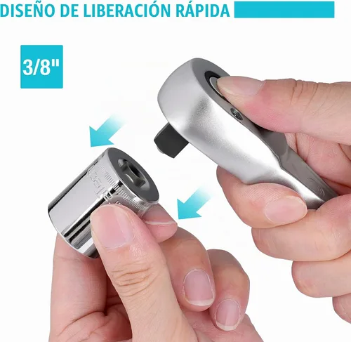 Vista 6 de DURATECH Trinquete de accionamiento de 3/8 pulgadas, llave de trinquete de liberación rápida de 90 dientes Socket Wrench with Cushion Injection