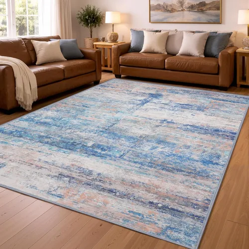 Vista 180 de Alfombra abstracta de 3 x 5 para sala de estar, dormitorio, entrada, color azul