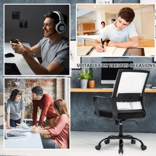 Vista 6 de Silla de escritorio ergonómica de malla, silla de computadora con soporte lumbar y reposabrazos, silla de escritorio ajustable para computadora