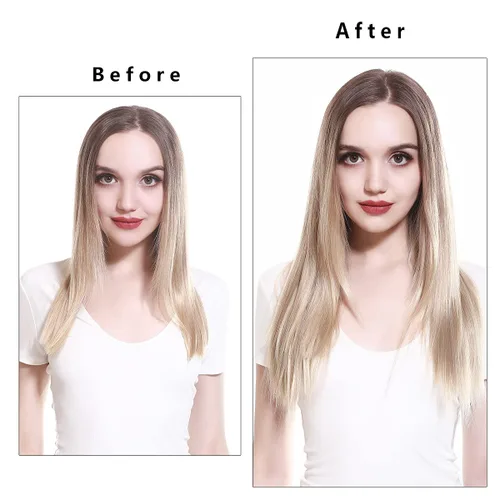 Vista 4 de SARLA Extensiones de cabello con alambre invisible de reflejos cortos rectas postizos sintéticos diadema transparente ajustable para mujeres 14
