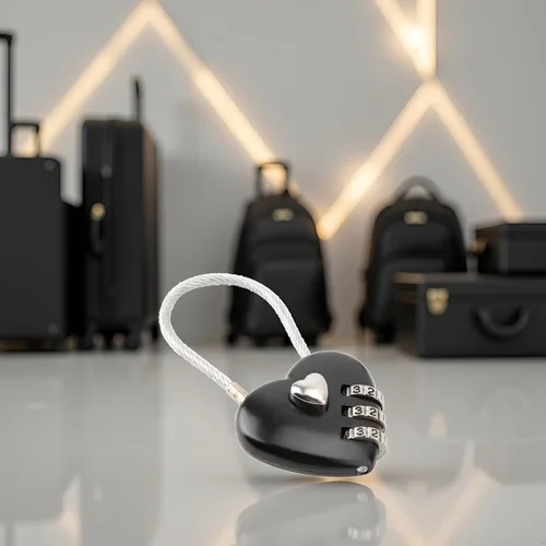 Vista 5 de Cerradura de código en forma de corazón negro, tamaño mini compacto con combinación de código de 3 dígitos para equipaje, mochila, joyero, candados