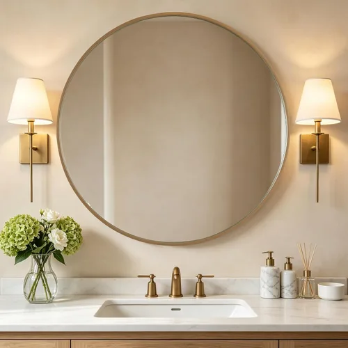 Vista 25 de WallBeyond Espejo redondo negro de madera de 24 pulgadas, espejo de pared circular para baño, espejo de pared redondo para decoración de pared