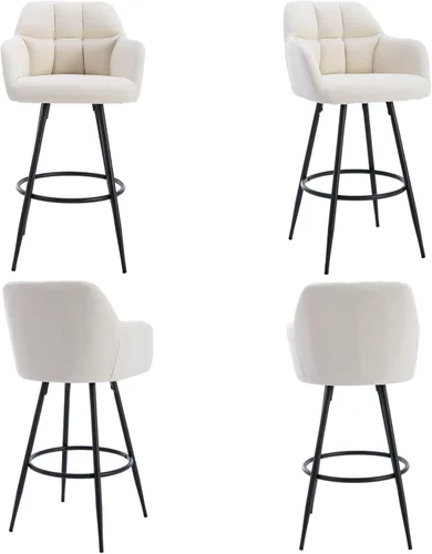 Vista 5 de ROCITY Juego de 2 taburetes de bar de terciopelo con respaldo, silla de bar beige para isla de cocina, taburetes de bar modernos con patas de metal