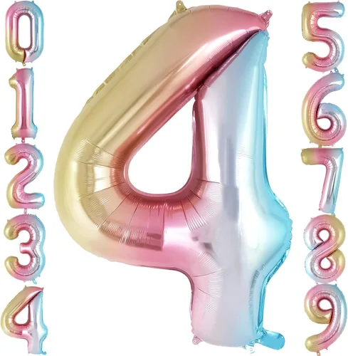 Vista 10 de Globo de número 0 con degradado de arcoíris, globos grandes de aluminio de 40 pulgadas, globos gigantes de Mylar número 0 para decoraciones