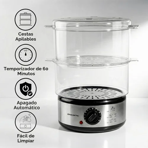 Vista 3 de OVENTE - Vaporizador eléctrico de 2 niveles, acero inoxidable de 5 cuartos