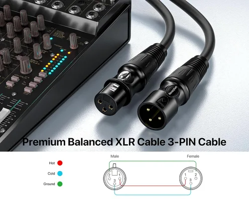 Vista 5 de XLR Cables 3 pies 4 paquetes – Cable de micrófono macho a hembra con 3 pines equilibrados XLR cables de altavoz XLR cable de micrófono