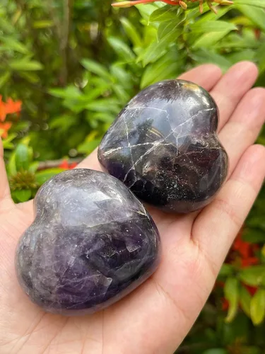 Vista 2 de Corazón hinchado de piedras preciosas al por mayor, corazones hinchados de piedras preciosas pulidas, piedra de palma de cristal, corazón de cristal