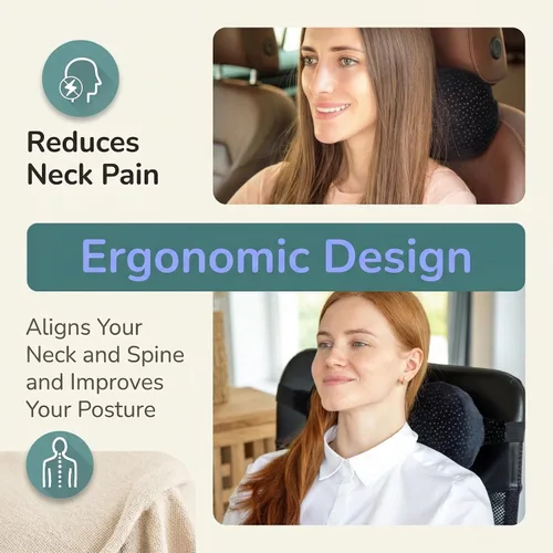 Vista 3 de Almohada para el cuello del automóvil para conducir, almohada de espuma viscoelástica para reposacabezas con correa ajustable de 14 pulgadas, funda
