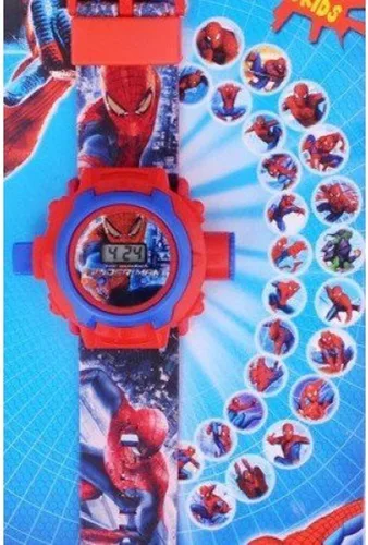 Vista 3 de Pappi Haunt Kids Favorite - Paquete de 2 relojes de pulsera con proyector Spiderman para niños, niños y automóvil, reloj despertador de escritorio