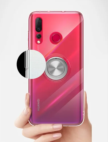 Vista 9 de SORAKA Funda transparente para Huawei P30 Lite con soporte de anillo giratorio de 360 grados, funda protectora transparente de TPU suave con placa