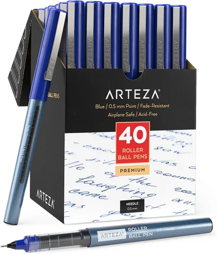 Vista 8 de ARTEZA Plumas de rodillo de punta fina, juego de 20 bolígrafos de tinta líquida azul, punta de aguja extrafina de 0.5 mm (0.020 in), para hacer