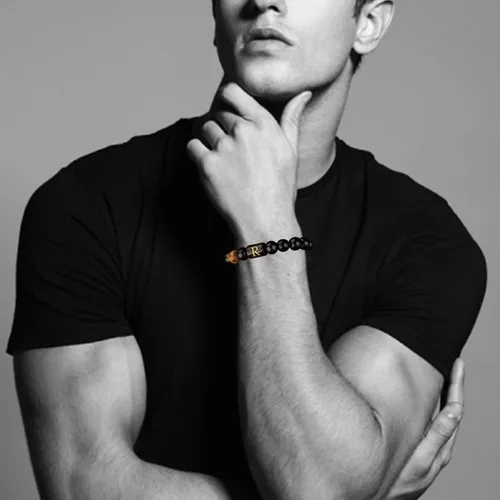 Vista 93 de SUMMER LOVE Regalos para el Día del Padre, pulsera con inicial de piedra de ónix negro de 0.394 pulgadas para hombres, pulsera de cuerda trenzada