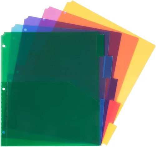 Vista 12 de JAM PAPER Separadores de Índice de Plástico de 5 Pestañas - 9 3/4 x 11 1/2 pulgadas - Multicolor Surtido - 5 Separadores con Pestañas/Paquete
