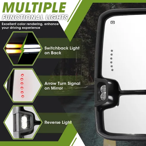 Vista 9 de Switchback Espejos de Remolque para Chevy Silverado GMC Sierra 2003-2007 Espejo Lateral con Señal de Giro Dinámica Luz de Marcha Lámpara de Respaldo