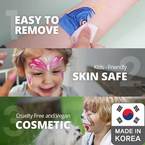 Vista 2 de Grida - Pintura facial para niños, kit profesional de pintura facial para fiestas para niños con 12 colores vibrantes con doble blanco, fácil