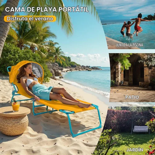 Vista 5 de Colorsoul Silla de bronceado con toldo solar, silla de playa ajustable de 4 posiciones para adultos, silla de descanso plegable resistente al aire